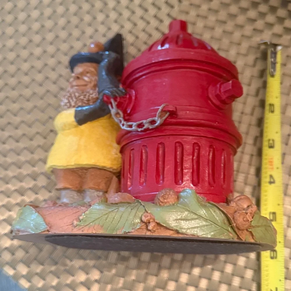 Charming Gnome with Red Fire Hydrant Figurine (Tom Clark) Collectible